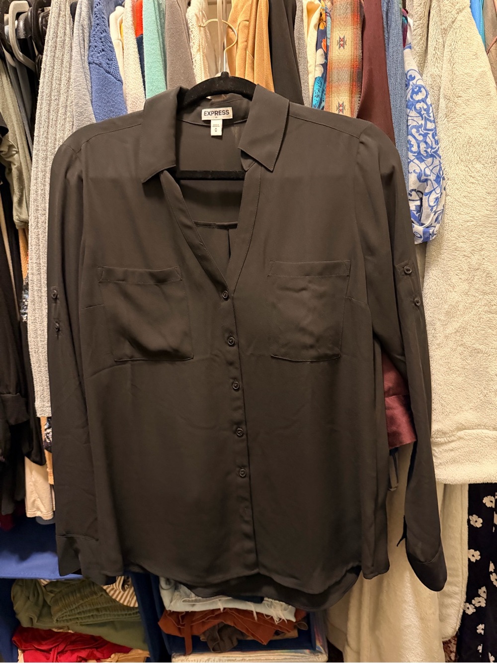 Express Black Portofino Long-Sleeve Button-Down Shirt